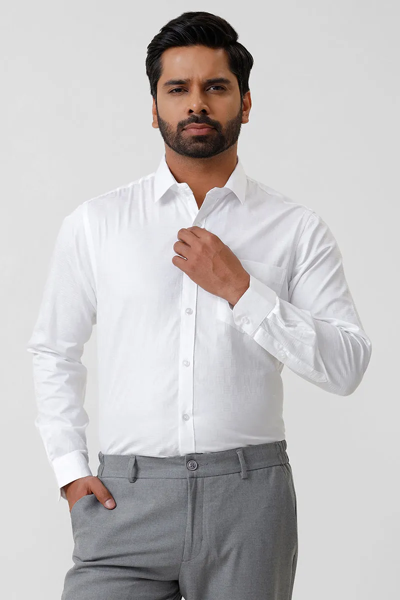 Italian Dobby - White Embossed Line Formal Shirts For Men | Ariser