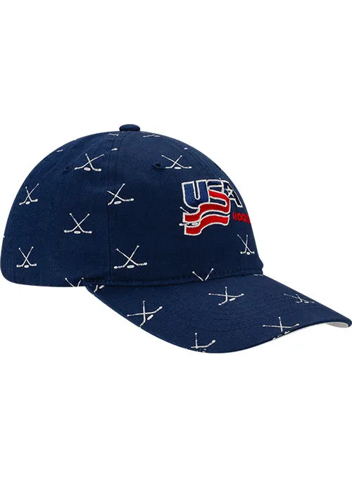 Ladies USA Hockey Cross Sticks Pattern Adjustable Hat