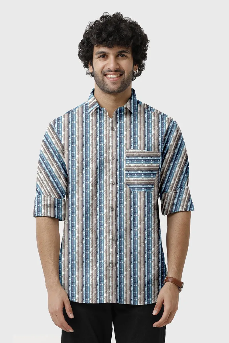 Miami - Blue Printed Casual Shirts for Men | Ariser