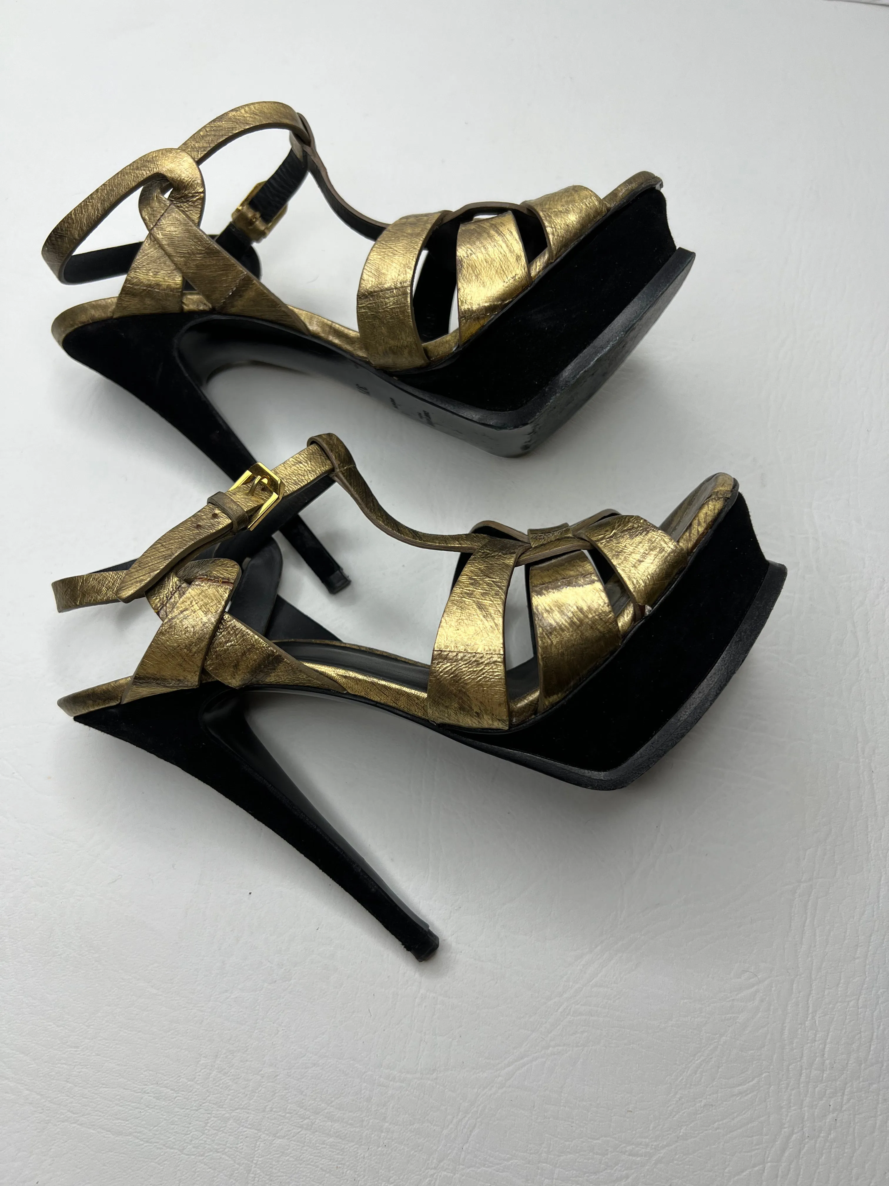 SAINT LAURENT YSL TRIBUTES METALLIC GOLD/BLACK OMBRE SIZE 37.5 /7.5 - RARE