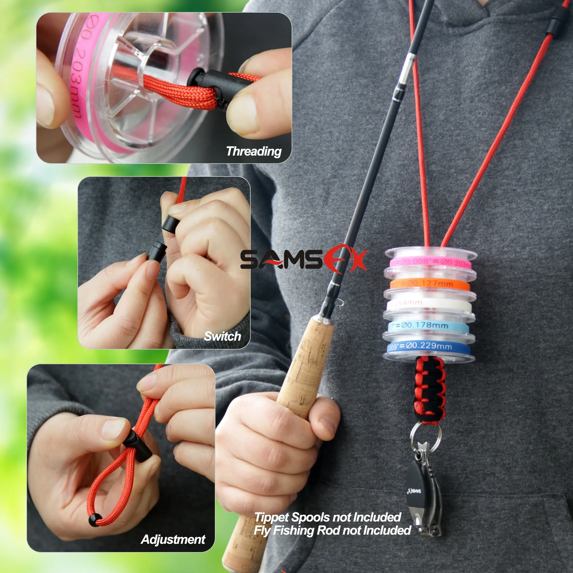 SAMSFX Fly Fishing Line Clippers with Adjustable Lanyard Tippet Spool Holder Carrier