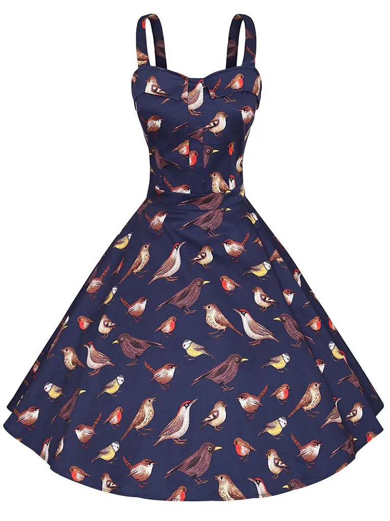 Sweet Birds Printed Cotton 50s Flapper Dress
