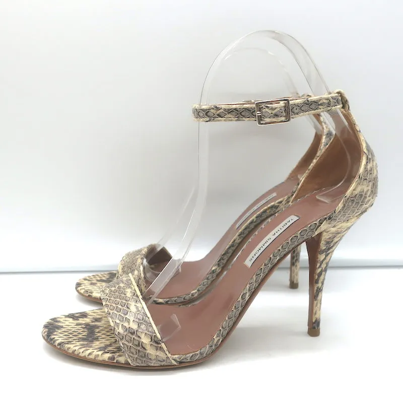 Tabitha Simmons Snake-Embossed Sandals Ivory Size 39 Ankle Strap Heels